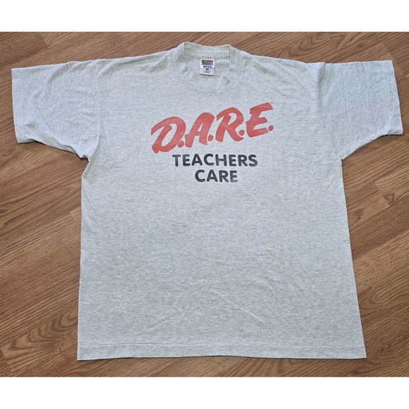 Vintage Dare Logo T-shirt Size X-Large Unisex Gray Teachers Care Single Stitch - Picture 1 of 7